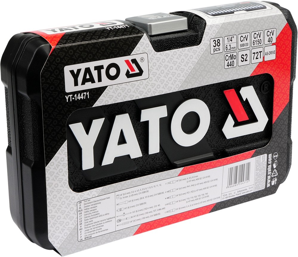 YATO Set di Utensili da 1/4 - 38 Pezzi, Acciaio CrV, Cricchetto a 72 Denti, Ideale per Riparazioni