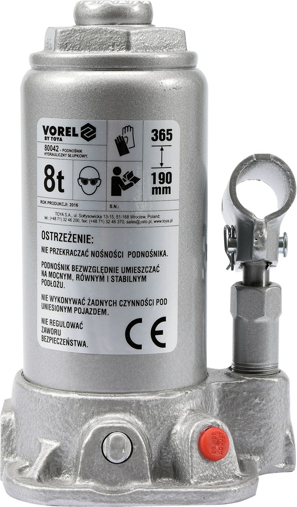 Yato Martinetto Idraulico 8T - Portata 8000 kg, Altezza Minima 190 mm, Altezza Massima 365 mm, Leva Rimovibile