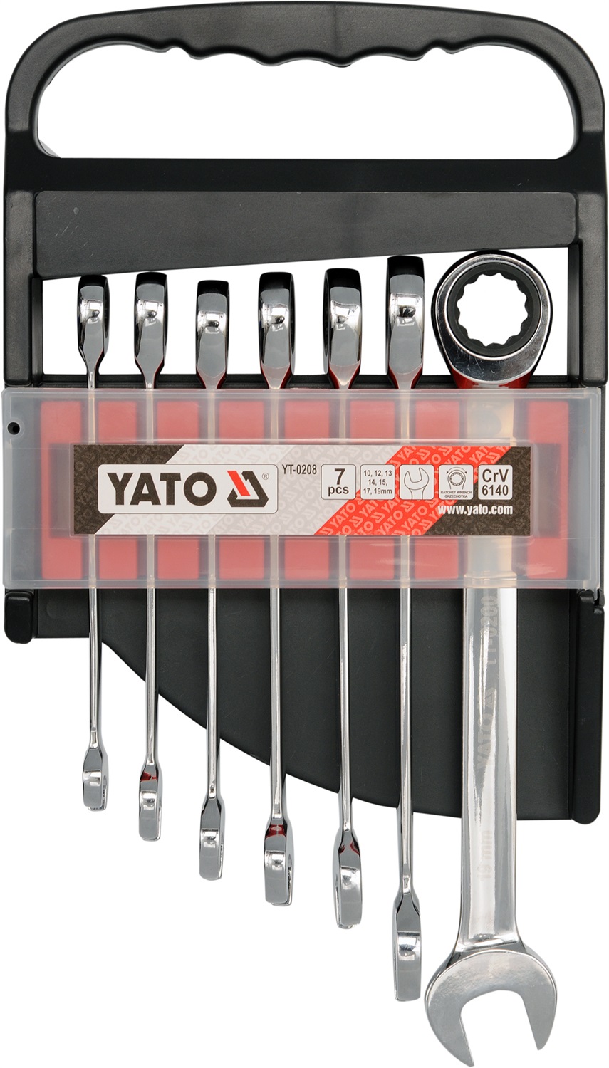 Yato YT-0208 Set di Chiavi Combinati a Cricchetto 10-19 mm - 7 Pezzi, Struttura Robusta e Meccanismo a Cricchetto