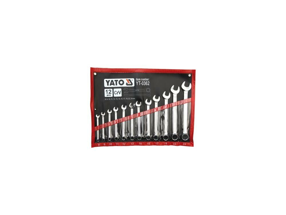 YATO Set di Chiavi Combinate YT-0362 - 12 Pezzi da 8 a 24mm in Acciaio CrV con Testa Lucidata e Sistema AS-DRIVE
