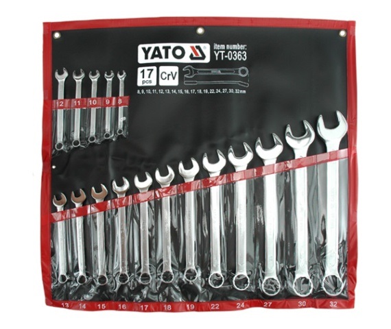 YATO Set di Chiavi Combinate YT-0363 - 17 Pezzi in Acciaio 8-32mm con Angolo di 15° e Profilo AS-DRIVE