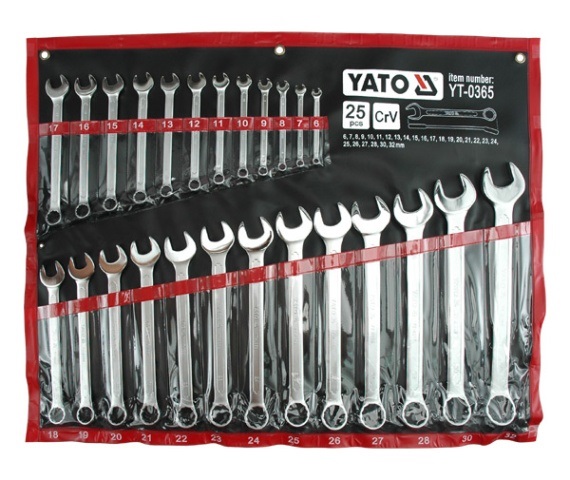 Yato YT-0365 - Set di chiavi combinate 6-32mm, 25 pezzi in acciaio CrV con angolo anello di 15°