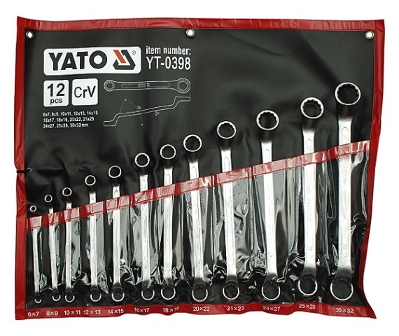 YATO Set di Chiavi ad Anello Offset YT-0398 - 12 Pezzi, 6-32 mm, Acciaio Resistente, Angolazione 75°, Sistema AS-DRIVE