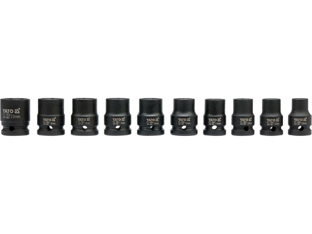 YATO Set di Bussole a Percussione Corte YT-1025 - 10 Pezzi in Acciaio Resistente con Profilo Esagonale