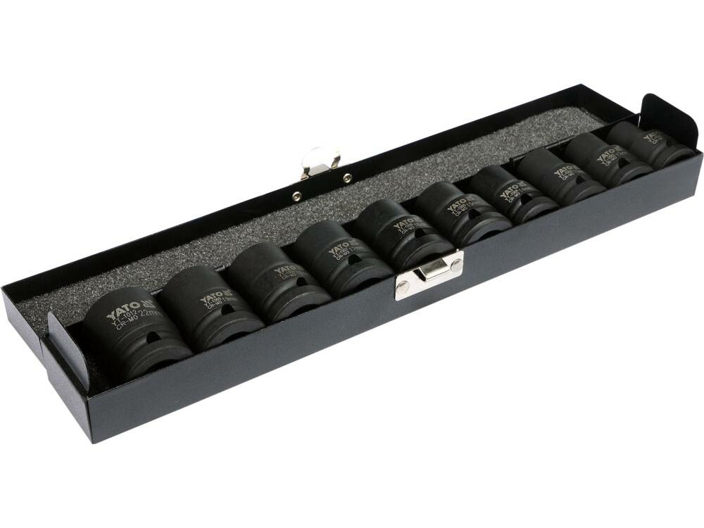 YATO Set di Bussole a Percussione Corte YT-1025 - 10 Pezzi in Acciaio Resistente con Profilo Esagonale