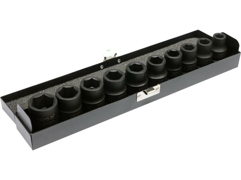 YATO Set di Bussole a Percussione Corte YT-1025 - 10 Pezzi in Acciaio Resistente con Profilo Esagonale