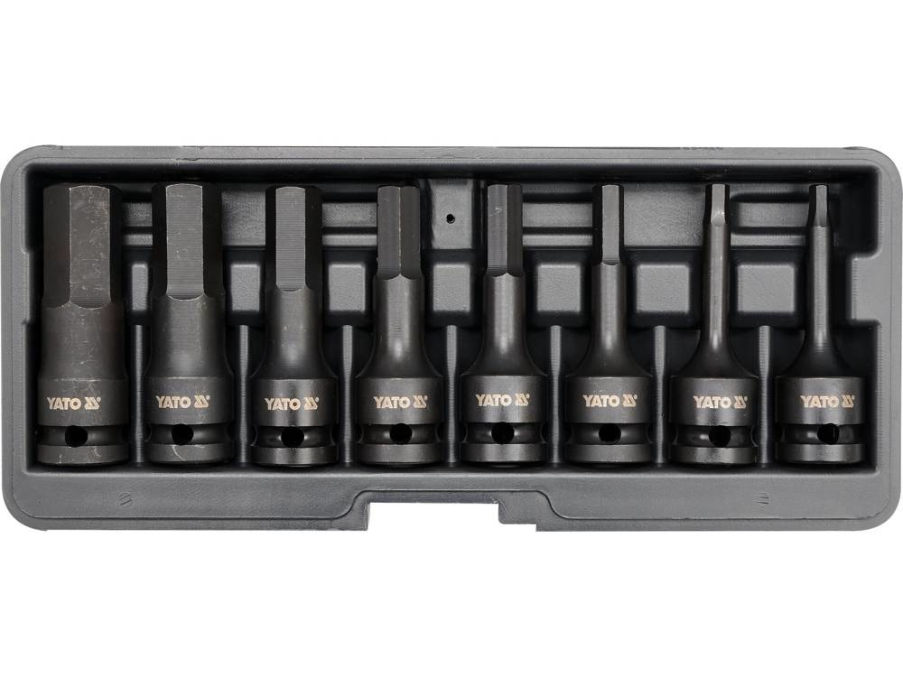 YATO YT-1066 - Serie di chiavi a bussola con 8 bussole esagonali 6-19 mm, design allungato per lavori pesanti