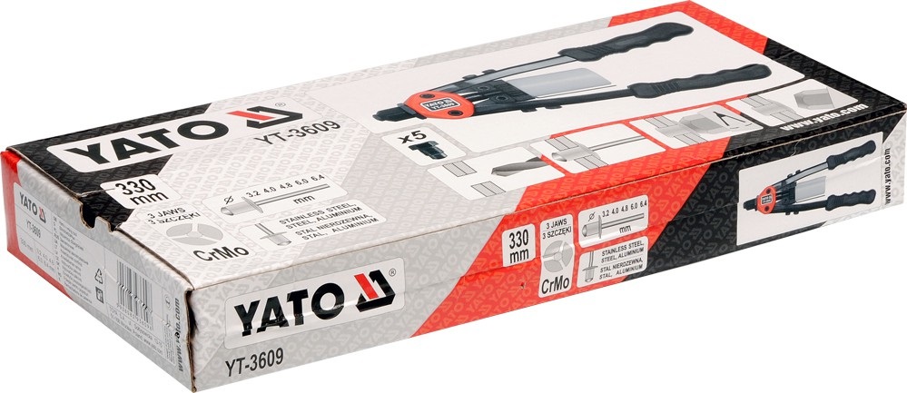 YATO Rivettatrice Manuale a Leva YT-3609 - Lunghezza 330 mm, per Rivetti da 3,2 a 6,4 mm, Ergonomica e Resistente