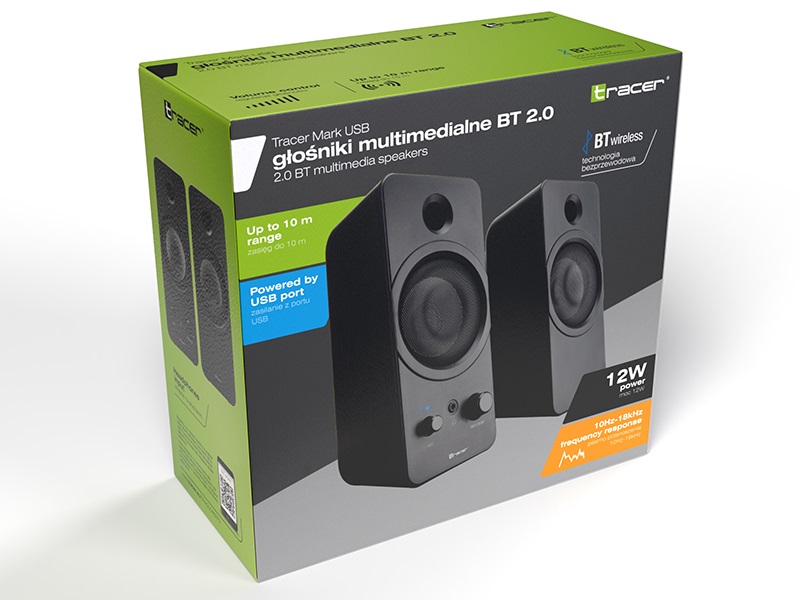 Tracer Altoparlante Bluetooth e USB 12W - 2 Pezzi Nero con Comunicazione Wireless