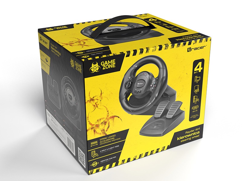 Tracer Rayder 4 in 1 Volante Cablato Nero per PC, PlayStation 4, PlayStation 3 e Xbox One - Angolo di Rotazione 180°