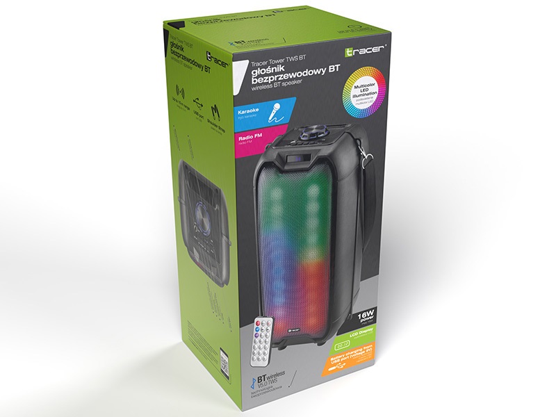 Tracer Altoparlante Portatile Tower LED RGB 16W con Bluetooth e Microfono