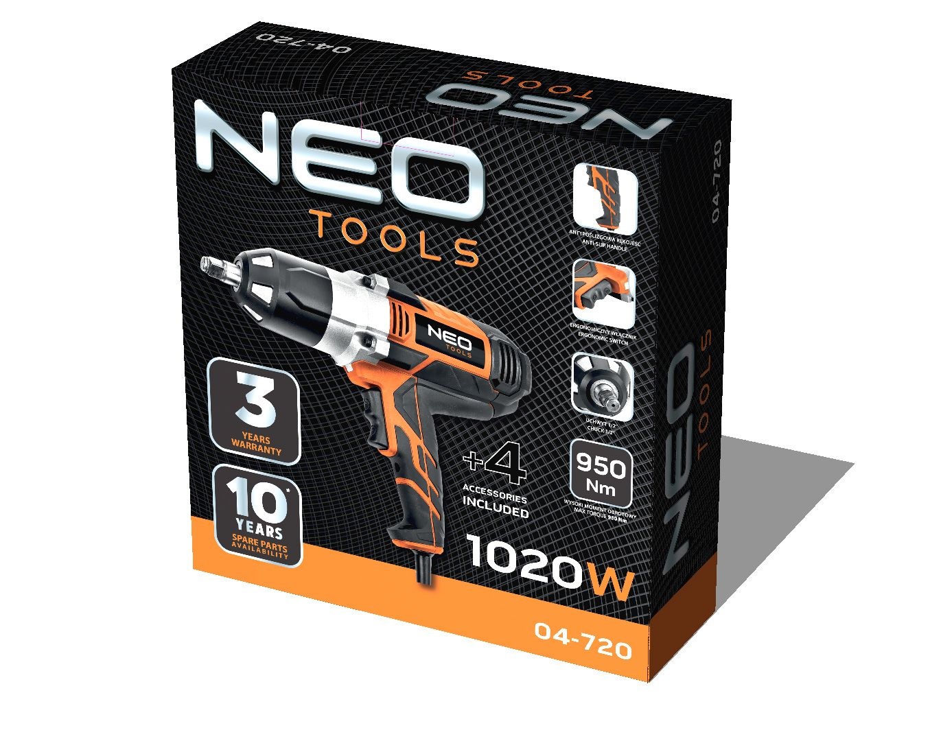 NEO TOOLS Avvitatore Elettrico a Percussione 1020 W, 950 Nm, 2600 giri/min, Fodera 1/2 con 4 Chiavi a Bussola