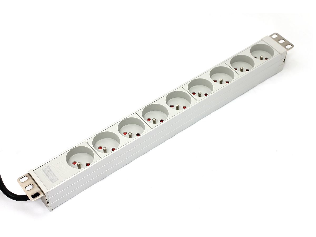 DIGITUS Unità di distribuzione dell'alimentazione PDU 1U in Alluminio Bianco con 9 Prese Tipo E e Cavo da 1,8 m