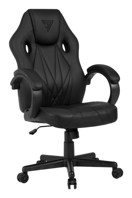 SENSE7 Poltrona da gioco Prism - Sedia ergonomica nera in similpelle con oscillazione e braccioli imbottiti, fino a 120kg
