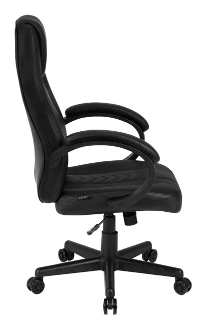 SENSE7 Poltrona da gioco Prism - Sedia ergonomica nera in similpelle con oscillazione e braccioli imbottiti, fino a 120kg