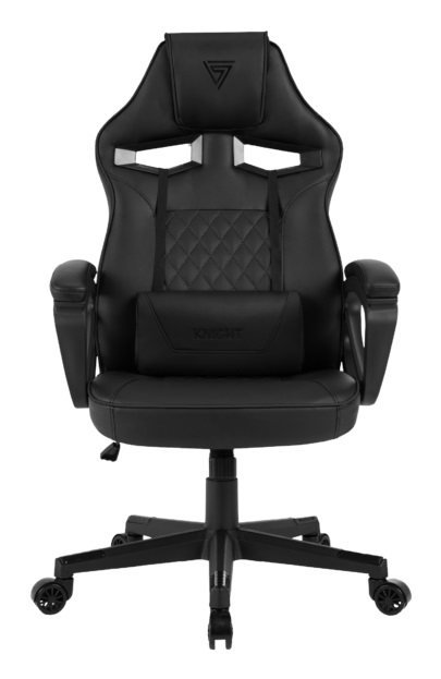 SENSE7 Poltrona da gioco Knight - Sedia ergonomica in similpelle nera e grigia con cuscini lombari regolabili, oscillazione e braccioli imbottiti, fino a 120 kg