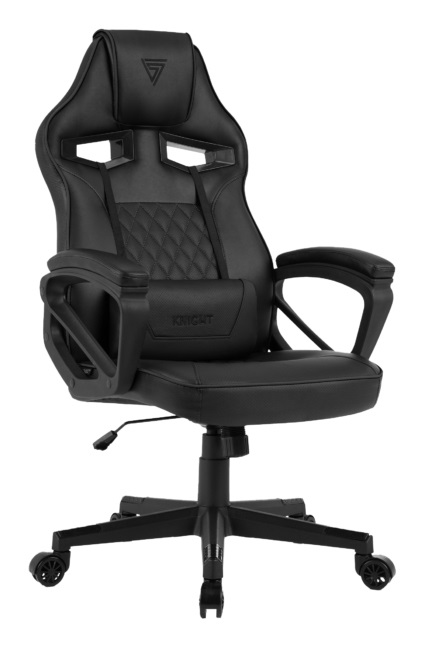 SENSE7 Poltrona da gioco Knight - Sedia ergonomica in similpelle nera e grigia con cuscini lombari regolabili, oscillazione e braccioli imbottiti, fino a 120 kg