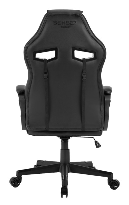 SENSE7 Poltrona da gioco Knight - Sedia ergonomica in similpelle nera e grigia con cuscini lombari regolabili, oscillazione e braccioli imbottiti, fino a 120 kg