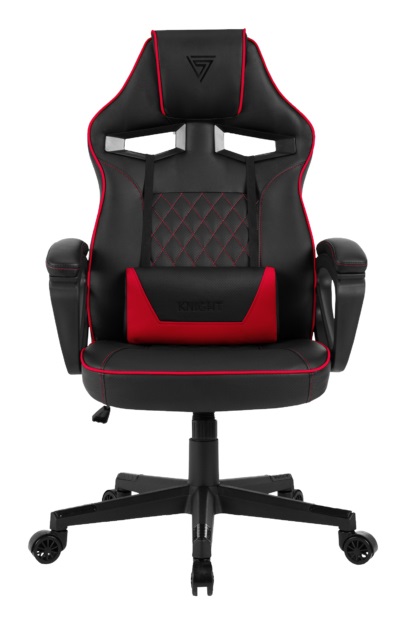 SENSE7 Knight Sedia da gioco ergonomica in pelle finta nera e rossa con cuscini lombari regolabili e funzione oscillante