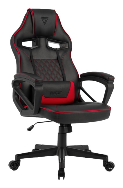 SENSE7 Knight Sedia da gioco ergonomica in pelle finta nera e rossa con cuscini lombari regolabili e funzione oscillante