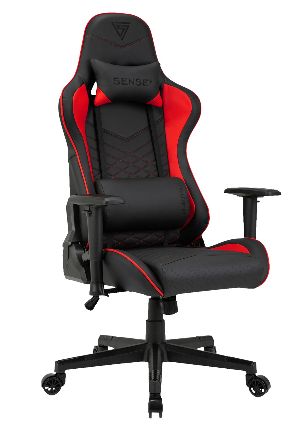 SENSE7 Poltrona da gioco Spellcaster - Ergonomica, con cuscini lombari regolabili, inclinazione e braccioli 2D, portata 150 kg, in similpelle nera e rossa