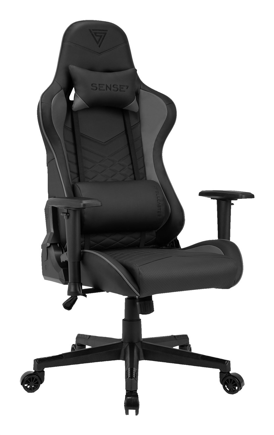 SENSE7 Poltrona da gioco Spellcaster Ergonomica con Cuscini Lombari Regolabili, Inclinazione e Oscillazione, Portata 150kg, Braccioli 2D, Tessuto Nero-Blu