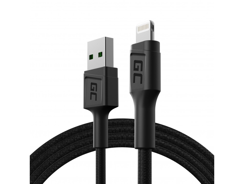 Green Cell Cavo USB-A - Lightning 1,2 m Nero, compatibile con iPhone, iPad e iPod, ricarica veloce fino a 3.5x