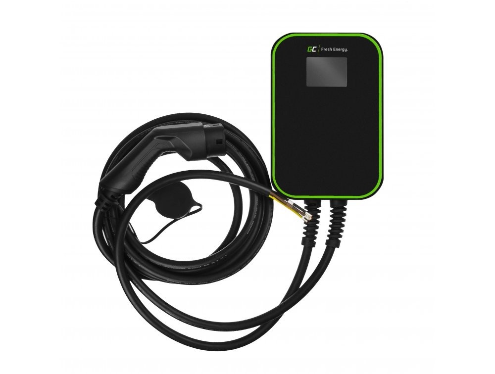 Green Cell EV14 Stazione di Ricarica per Veicoli Elettrici 22KW con Cavo Tipo 2, Display LCD, Montaggio a Parete, Alluminio Nero