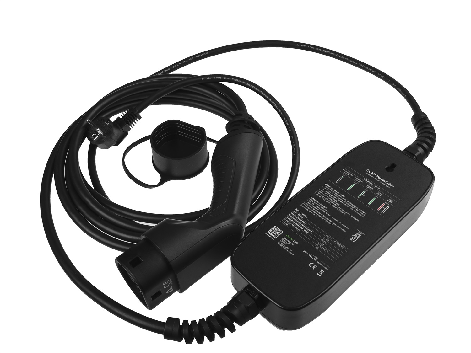 Green Cell EV16 Stazione di Ricarica per Veicoli Elettrici Nero - 3,6 kW, 16 A, Cavo di 6,5 m con Display LCD