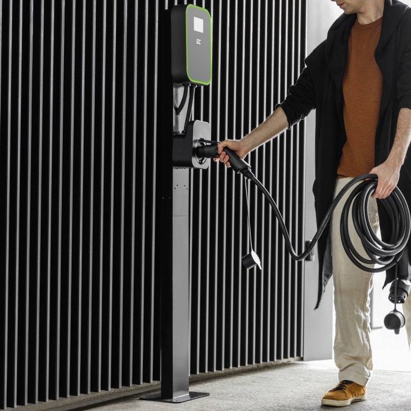 Green Cell EV Stand - Palo di Montaggio per Stazioni di Ricarica Auto Elettriche con Supporto per Cavo Tipo 2