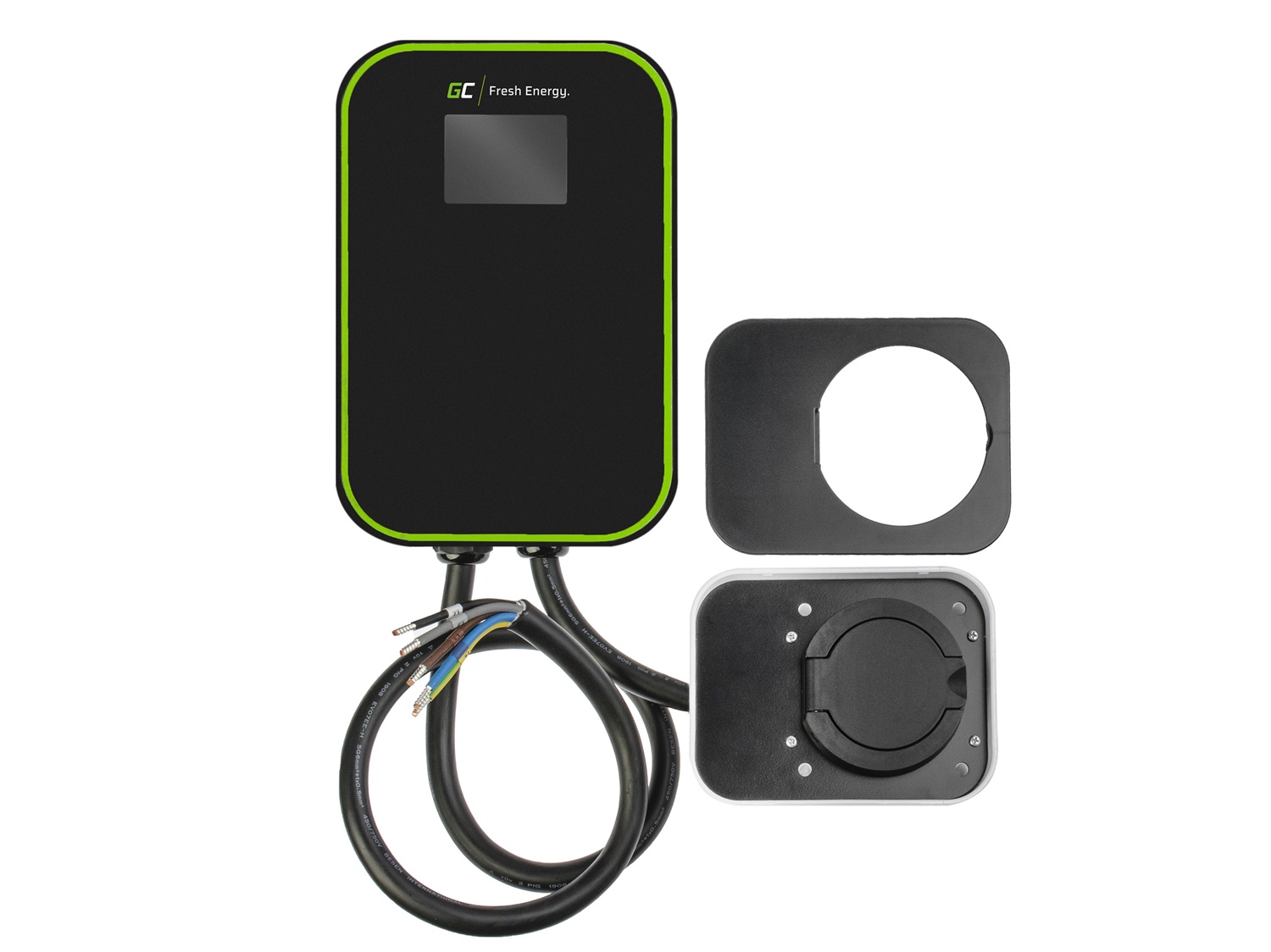 Green Cell EV15RFID Stazione di Ricarica per Veicoli Elettrici 22kW con Presa Tipo 2 e Display LCD - Nero Alluminio da Parete