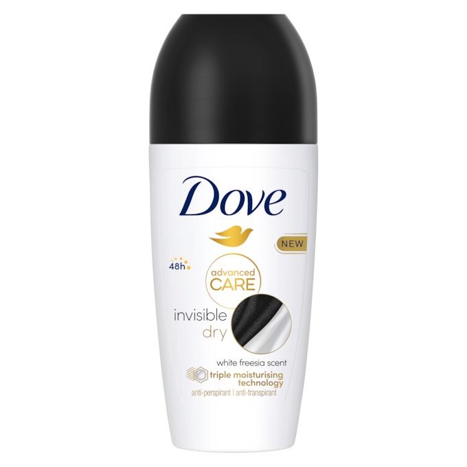 Dove Deodorante Roll-On Advanced Care Invisible Dry 50ml - Formula Anti-Macchia, Fino a 48 Ore di Protezione, 0% Alcol