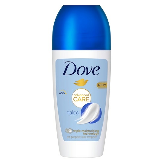 Dove Advanced Care Talco Deodorante Roll-On 50 ml - Protezione 72h, Formula Idratante, Privo di Alcol
