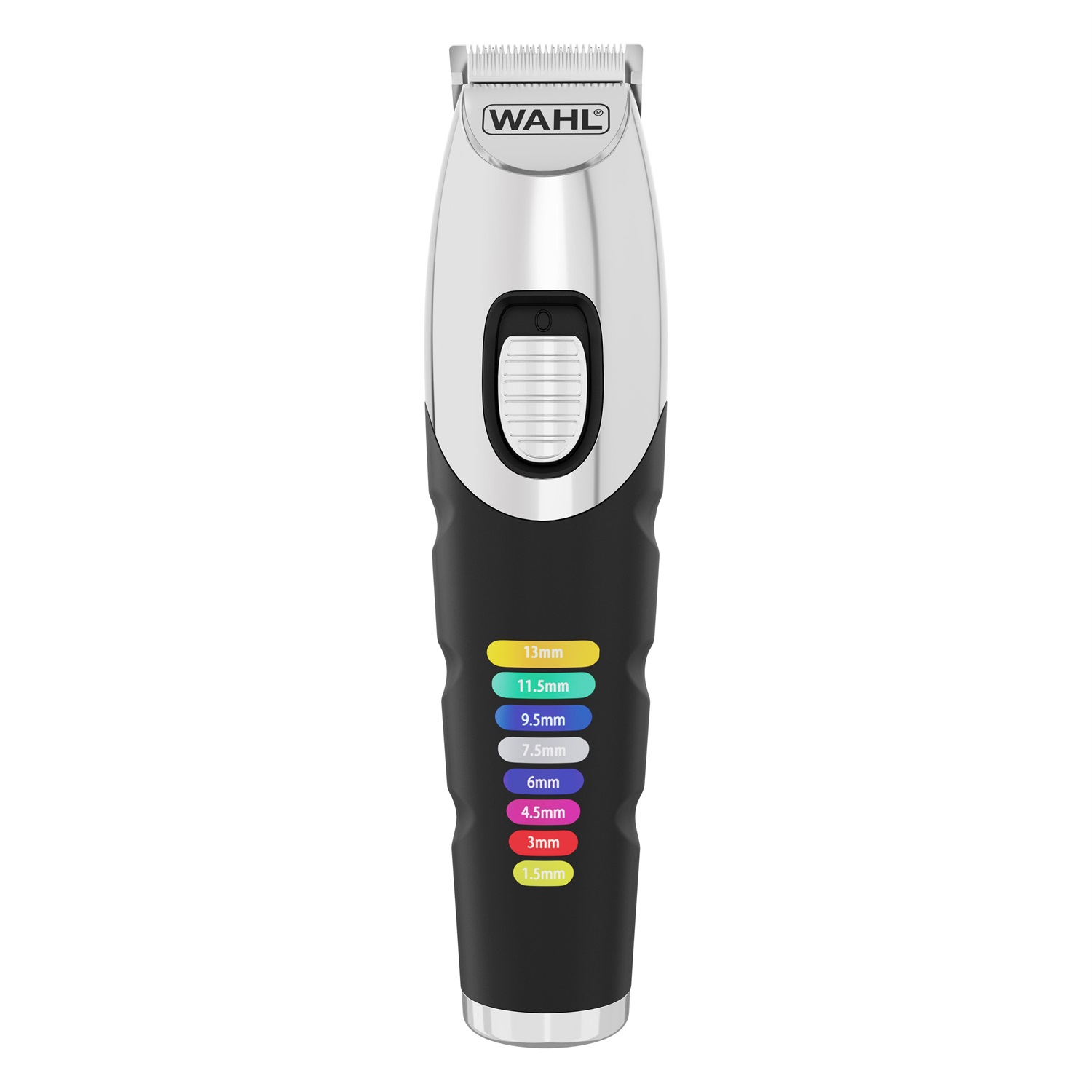 Wahl Color Trim - Regolabarba con Lame in Acciaio Inossidabile, Alimentazione CA/Batteria, 240 Minuti di Funzionamento, Pettini Guida Codificati a Colori, Lunghezza Massima di Taglio 1,3 cm, Nero