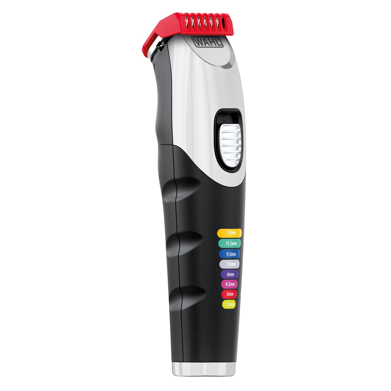Wahl Color Trim - Regolabarba con Lame in Acciaio Inossidabile, Alimentazione CA/Batteria, 240 Minuti di Funzionamento, Pettini Guida Codificati a Colori, Lunghezza Massima di Taglio 1,3 cm, Nero