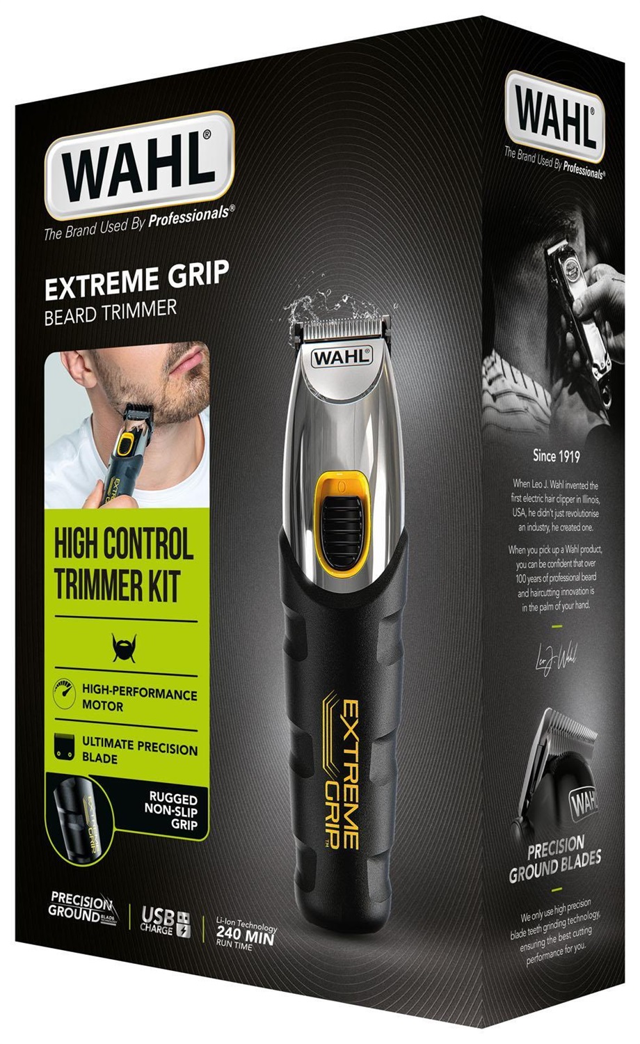 Wahl Extreme Grip - Tagliabarba da Uomo Senza Fili, Set per la Cura della Barba, Lame di Precisione, Facile da Pulire, Nero in Acciaio Inox