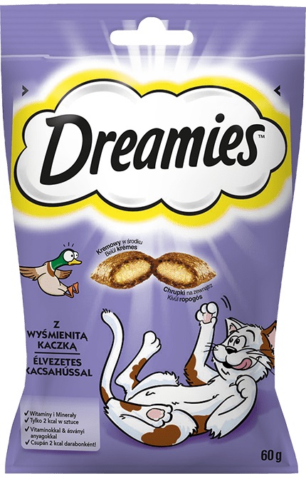 Dreamies Snack per gatti - Anatra, 60 g - Pasticci croccanti con ripieno cremoso, per gatti dai 8 settimane in su
