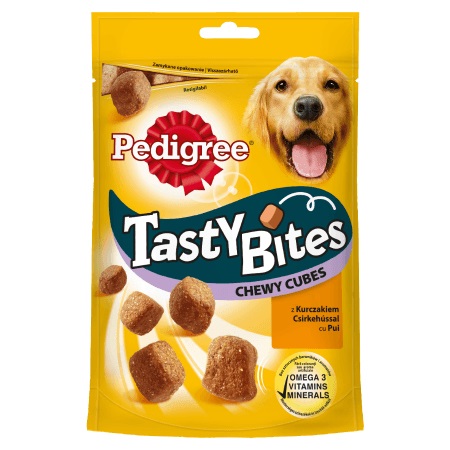 PEDIGREE Tasty Bites Chewy Cubes 130 g - Snack Masticabili per Cani con Pollo e Anatra, Ricchi di Vitamine e Omega-3