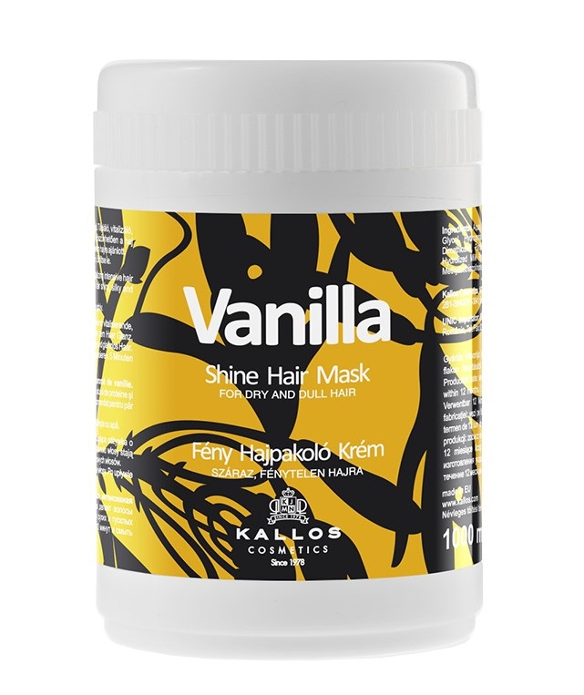 Kallos Vanilla Shine Hair Mask 1000ml - Maschera Nutriente per Capelli Secchi e Danneggiati con Estratto di Vaniglia