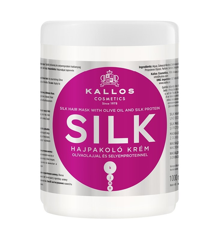 Kallos KJMN Silk Hair Mask 1000 ml - Maschera per capelli con Olio d'Oliva e Proteine della Seta, Nutre e Idrata per Capelli Secchi e Sensibili