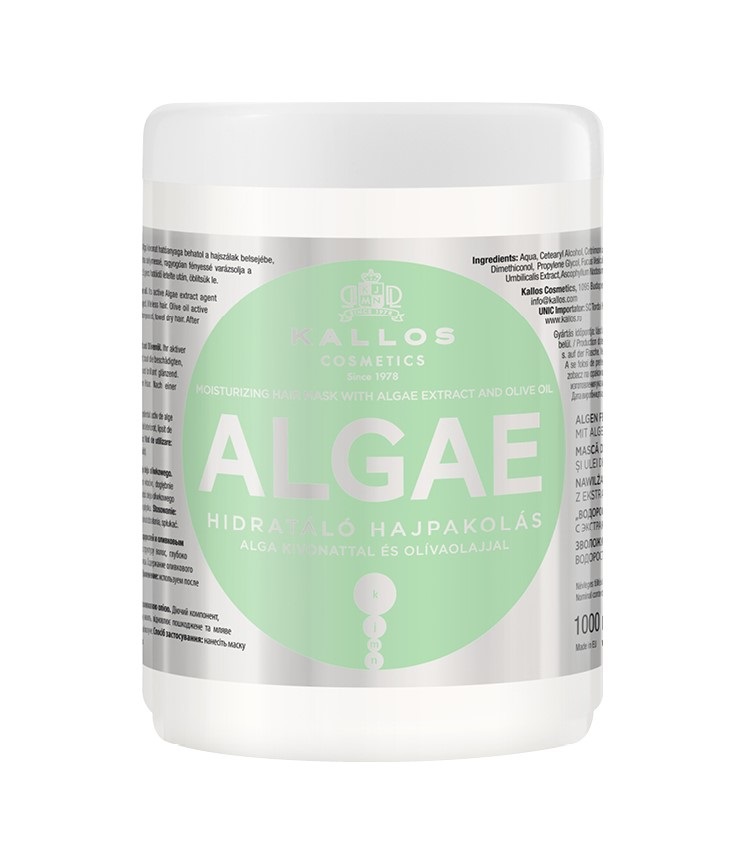 Kallos Cosmetics Algae Moisturizing Hair Mask con Olio d'Oliva 1000 ml - Maschera Rinforzante per Capelli Danneggiati Donna