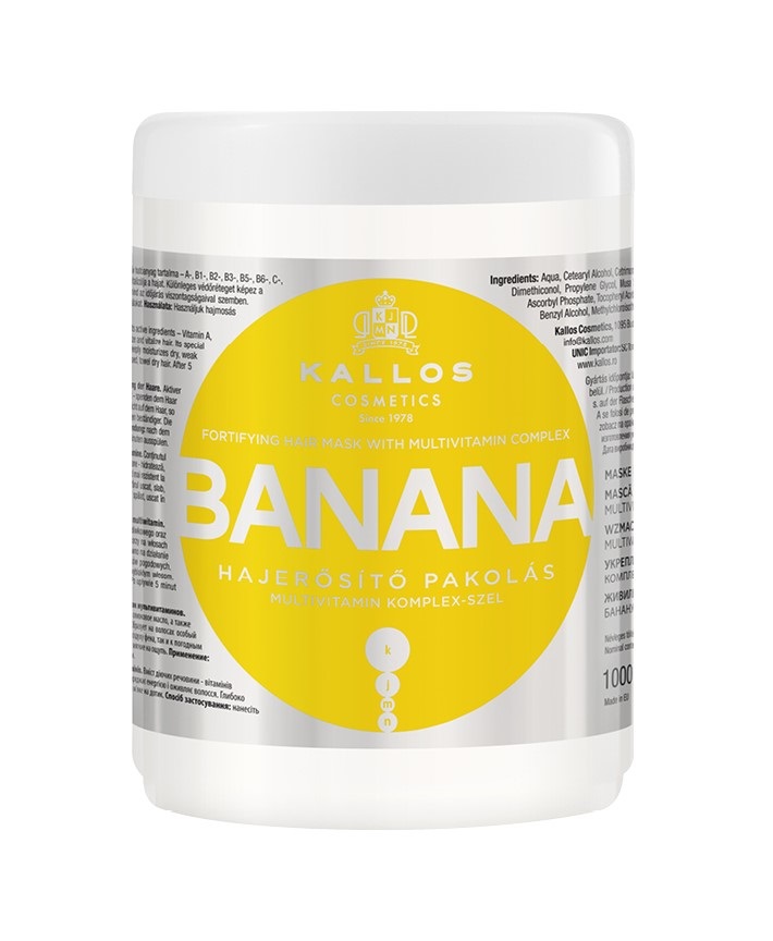 Kallos Cosmetics Banana Maschera Rinforzante e Nutriente per Capelli Secchi e Danneggiati 1000 ml con Complesso Multivitaminico