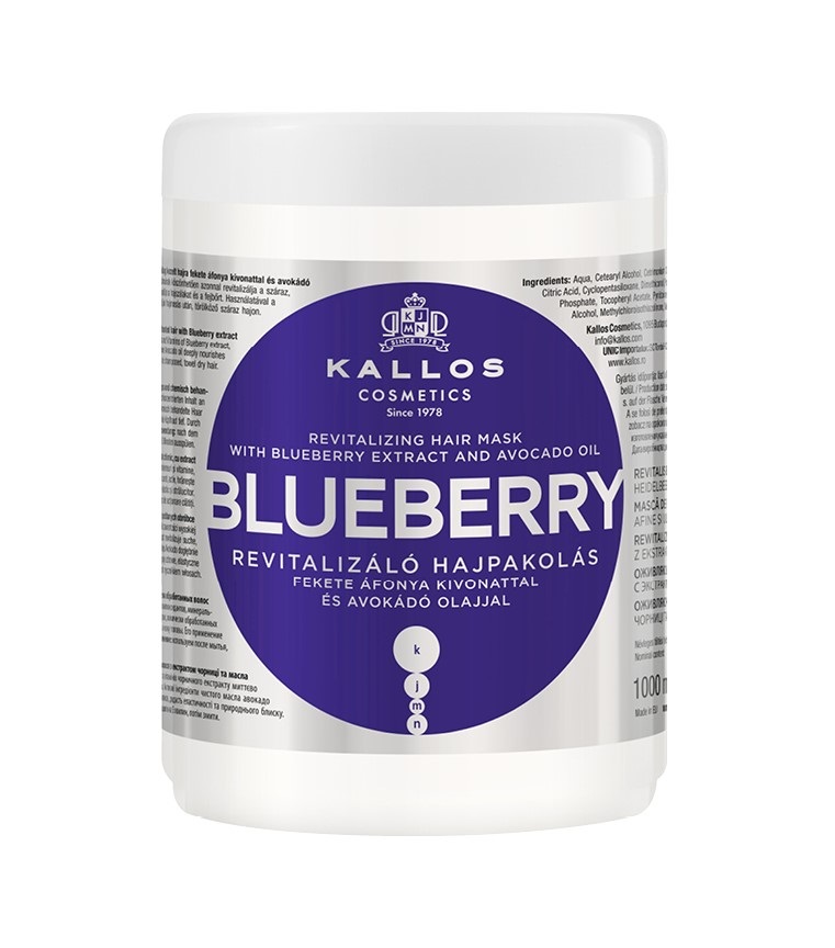 Kallos Cosmetics Blueberry Maschera Rinnovante per Capelli Secchi e Danneggiati con Estratto di Mirtillo e Olio di Avocado - 1000 ml