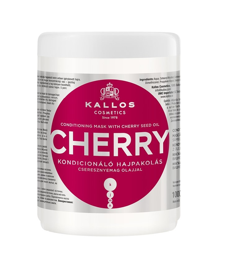 Kallos KJMN Cherry Hair Mask 1000 ml - Maschera Idratante per Capelli con Olio di Semi di Ciliegia per Donna