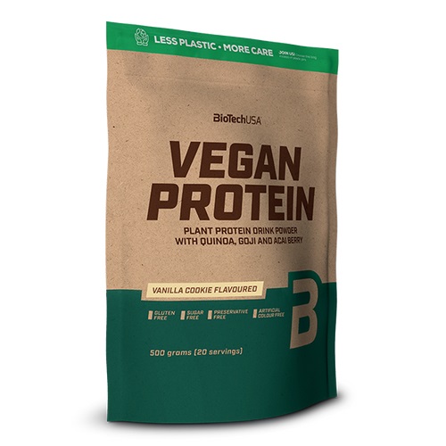 BioTechUSA Vegan Protein 500 g - Frullato Biscotto alla Vaniglia con Riso e Piselli, Superalimenti e Aminoacidi, Senza Zucchero e Glutine