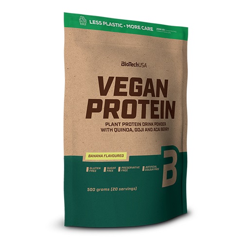 BioTechUSA Vegan Protein Polvere 500 g - Gusto Banana, Senza Zucchero, Lattosio e Glutine, con Aminoacidi e Superalimenti