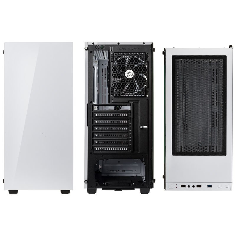 Kolink Stronghold Midi Tower Bianco con Pannello Laterale in Vetro Temperato, Supporto per E-ATX/ATX/Micro-ATX/Mini-ITX, 2 Ventole Pre-Montate