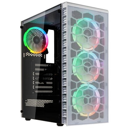 Kolink Observatory HF Mesh ARGB Midi Tower Bianco - Supporto ATX/MicroATX/Mini-ITX, 6 Ventole ARGB, Vetro Temperato