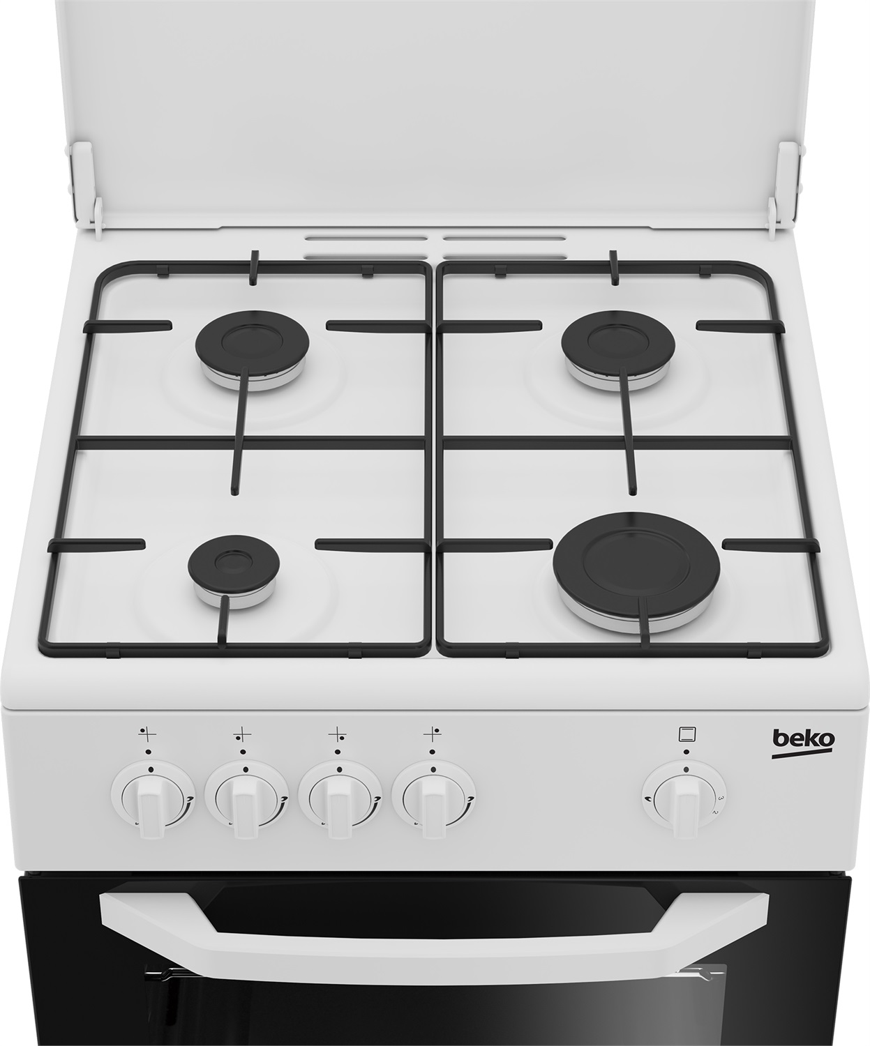 Beko Cucina a Gas CSG42009DW, 50x50 cm, Bianco, Forno a gas con grill, Piano cottura a gas 4 zone, Coperchio in metallo