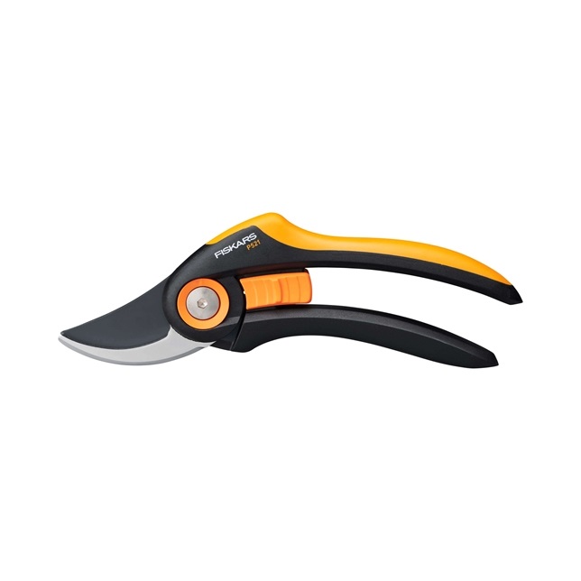 Fiskars P521 Plus Cesoia da Potatura Bypass Ergonomica con Lame in Acciaio Inox e Rivestimento Antiaderente - Lunghezza 20,1 cm, Nero/Arancione